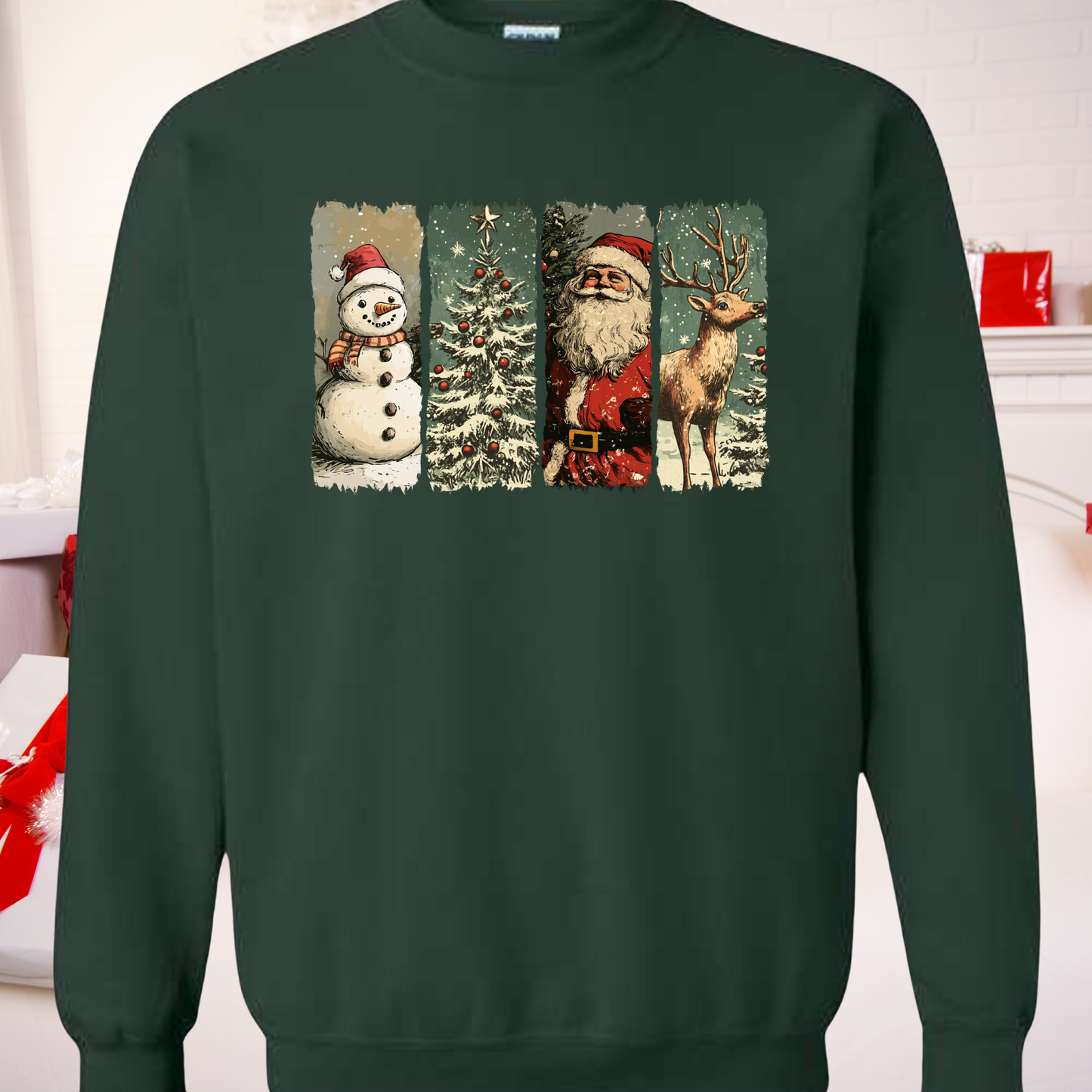 Vintage Christmas Scenes Graphic Crewneck Sweatshirt